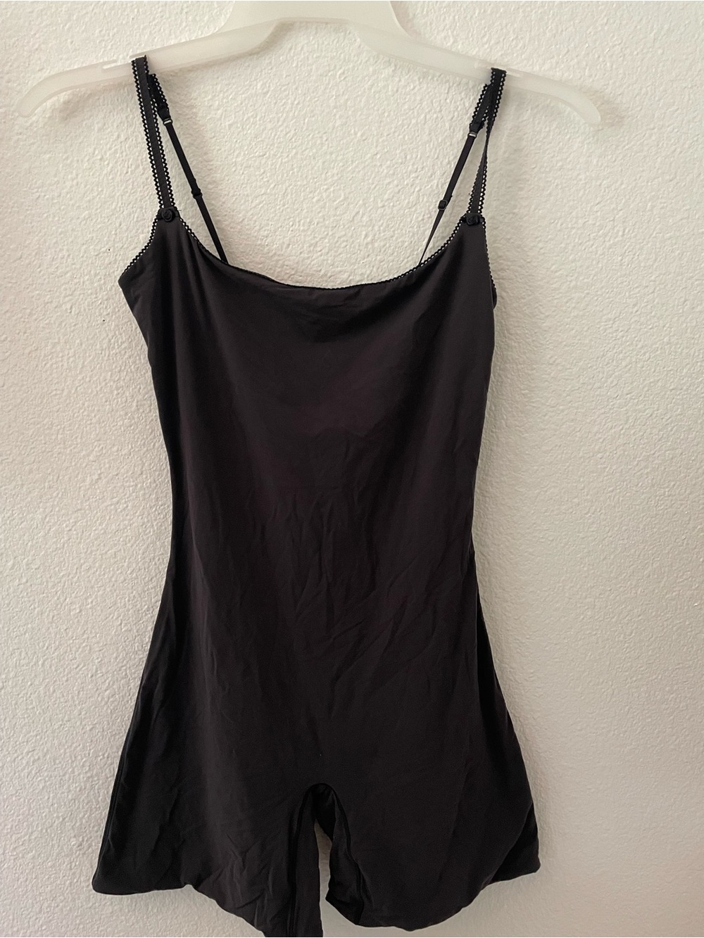 Skims Black Slip Romper with Delicate Straps
